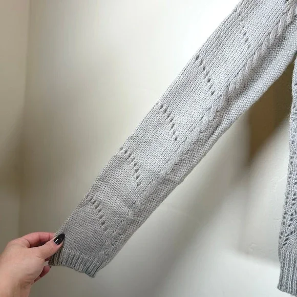 English Factory Fuzzy Open-Lace Knit Sweater Sz S Heather Grey Cozy Soft Neutral - Picture 5 of 10